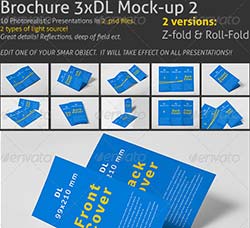逼真的三折页展示模型：Brochure 3xDL Mock-up 2